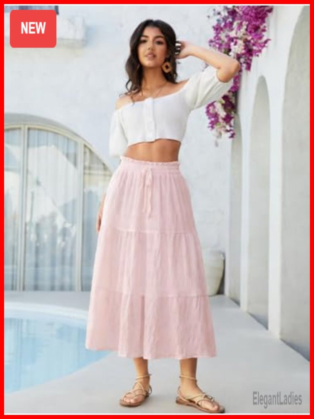 Boho Ruffle Maxi Skirt Flowy Summer A-Line - Picture 4 of 6